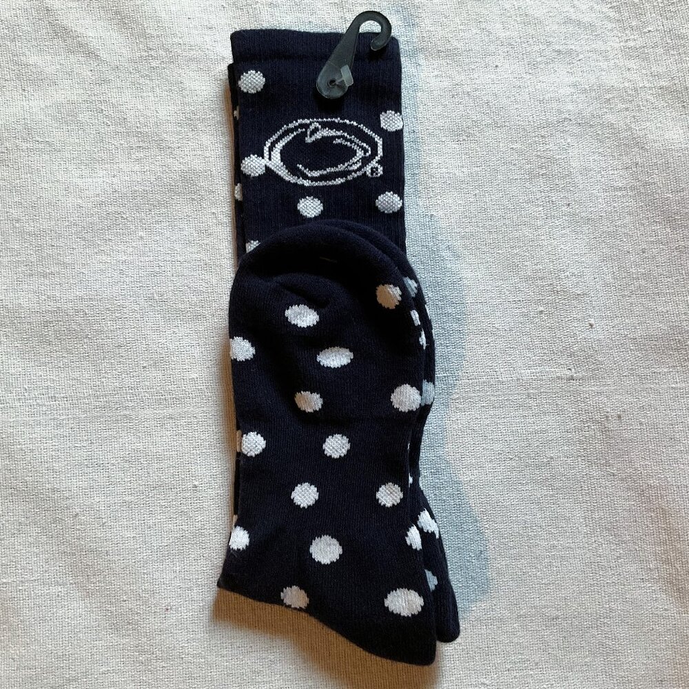 NWT Penn State Women's Knee Socks, Navy/White Polka Dots, Sz 9-11